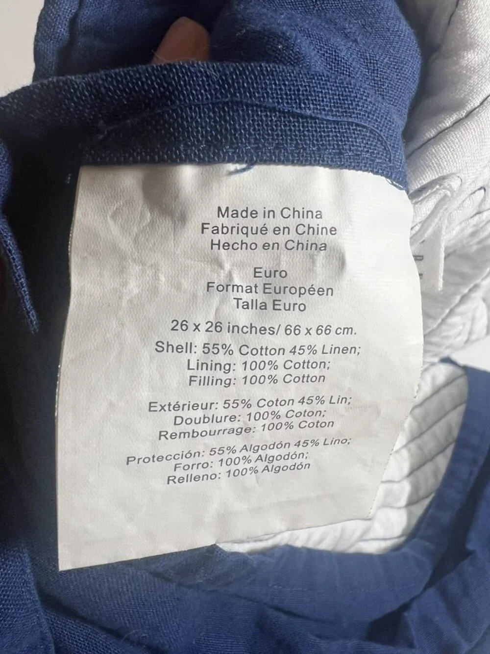 1 Pottery Barn Linen Blend Quilted Euro Sham Navy Blue